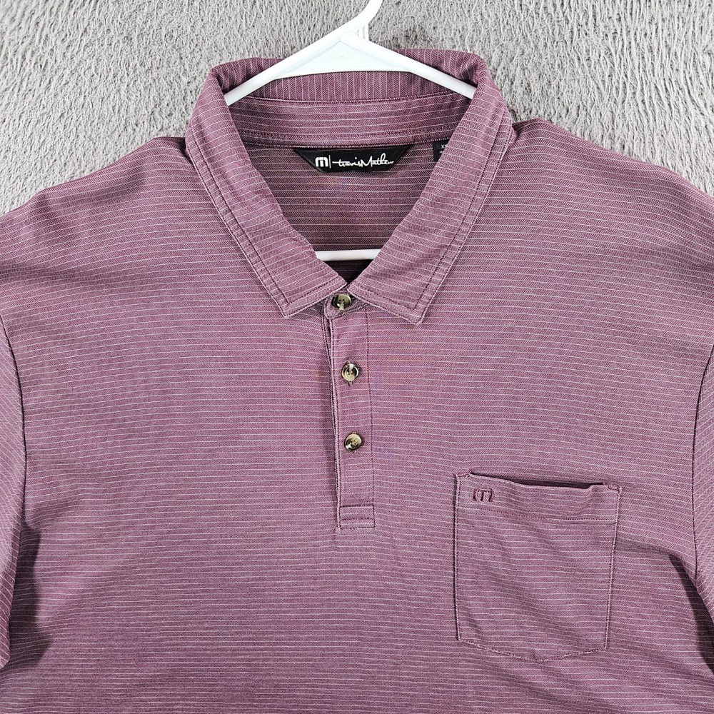 Travis Mathew Mens XXL Mauve Purple‎ Micro Stripe Pima Cotton Blend Polo Shirt